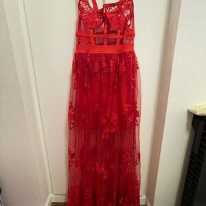 Red Lace Maxi Dress